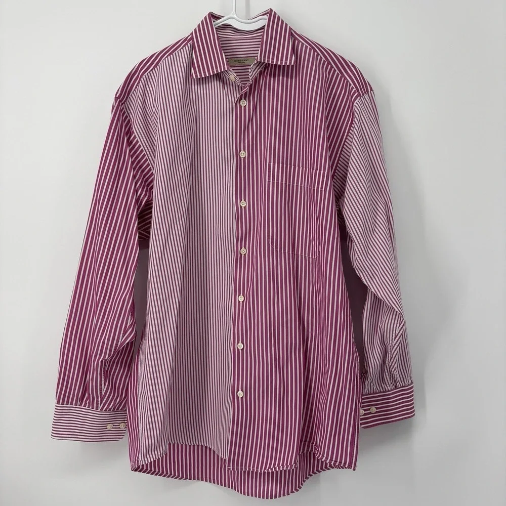 burberry long sleeve dress shirt Burberry London Shirt Mens M Brown Blue Striped Long Sleeve Button Up